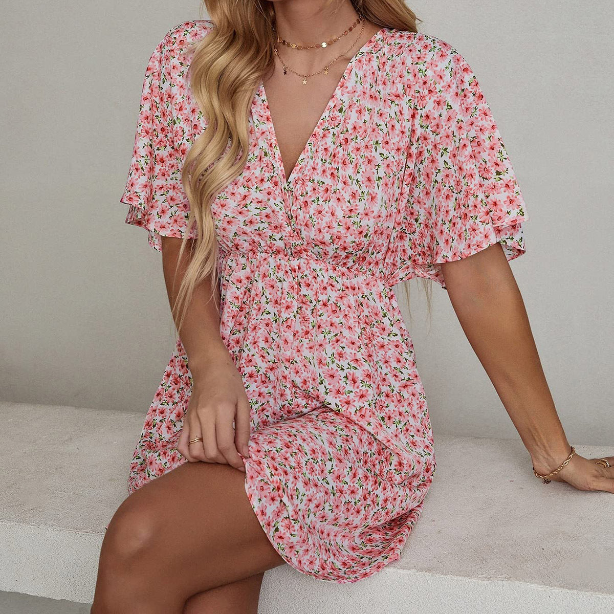 Basel V-Ausschnitt Casual Kleid